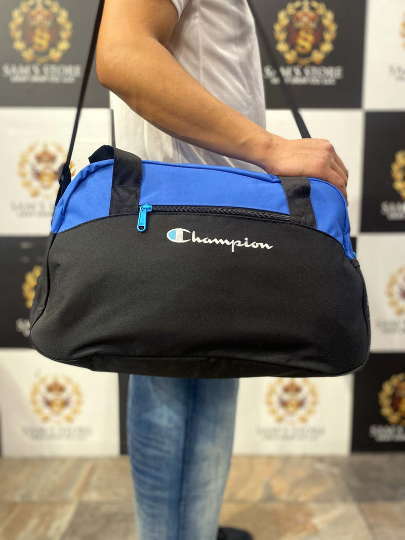 Champion Duffle Bag in Black & Blue – Unisex Gym & Travel Bag