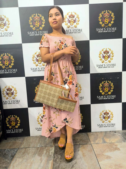 Stylish Signature Print Tote Handbag Set