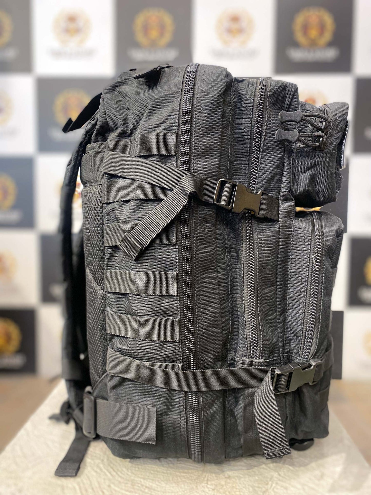 Tactical Unisex Backpack – Heavy-Duty Black Gear Bag with Chest Buckle & Side Pockets
