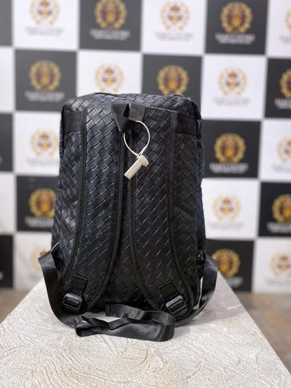 Woven Black Leather Backpack – Stylish & Unisex