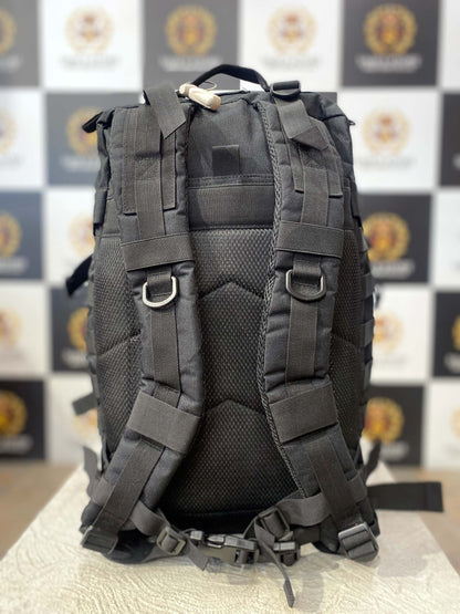 Tactical Unisex Backpack – Heavy-Duty Black Gear Bag with Chest Buckle & Side Pockets
