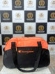 Champion unisex duffle bag in pink and black color with front zip pocket and logo branding