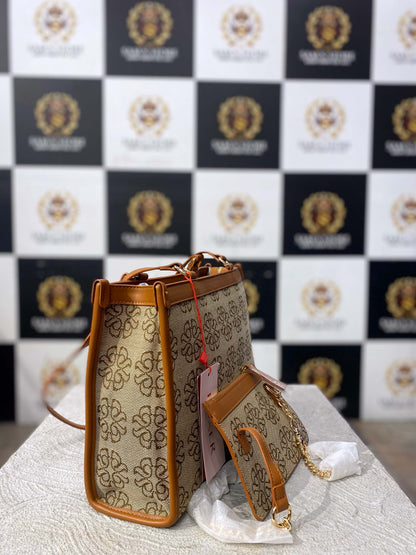 Stylish Signature Print Tote Handbag Set
