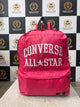 Front view of pink Converse All Star unisex backpack with white embroidered logo

