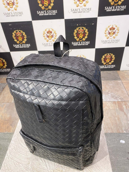 Woven Black Leather Backpack – Stylish & Unisex