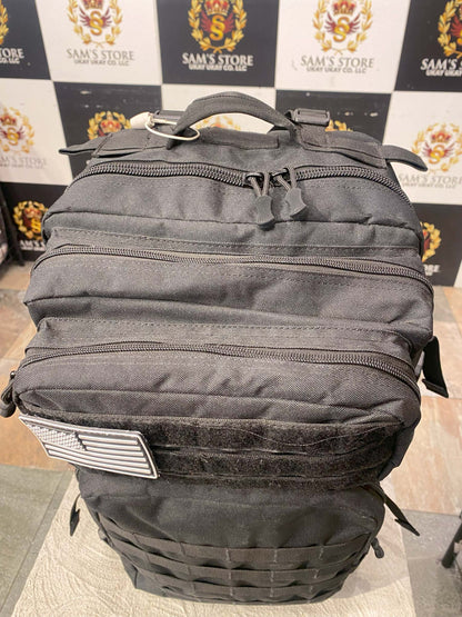 Tactical Unisex Backpack – Heavy-Duty Black Gear Bag with Chest Buckle & Side Pockets