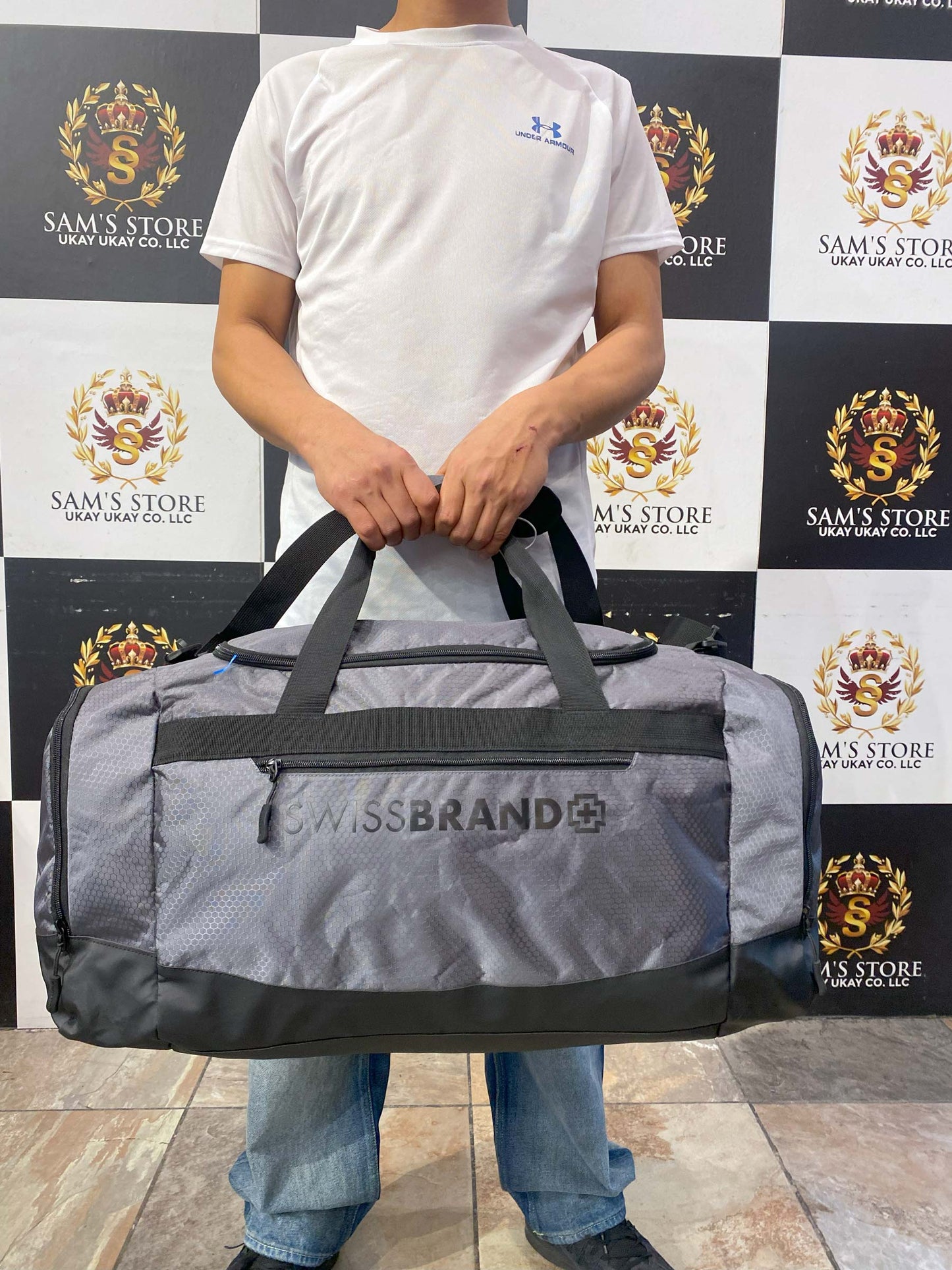 SWISSBRAND Grey & Black Large Travel Duffle Bag – Unisex Gym & Sports Bag