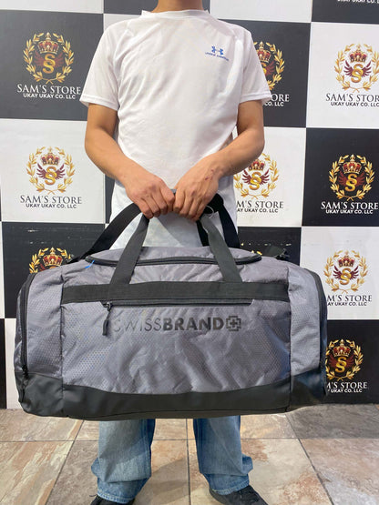 SWISSBRAND Grey & Black Large Travel Duffle Bag – Unisex Gym & Sports Bag