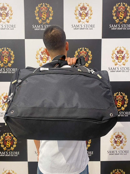 Black Sports Duffle Bag with White Trim – Gym & Travel Bag