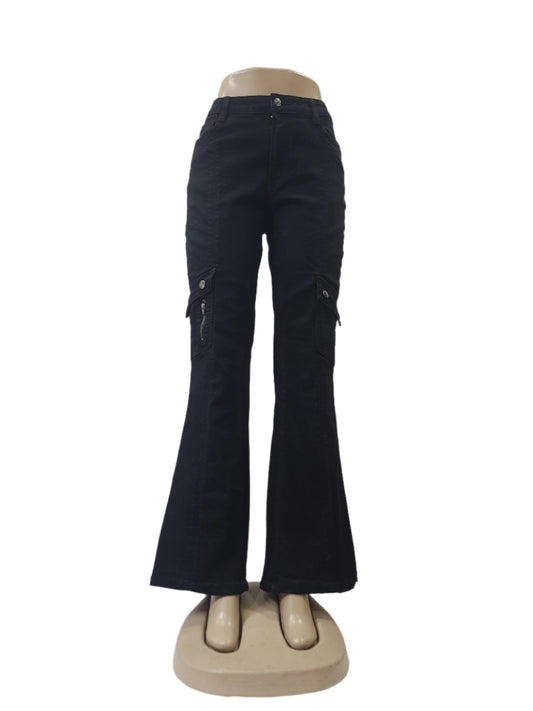 Vanilla Star unisex black flared cargo pants with utility pockets – size small

