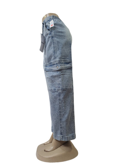 Unisex Light Blue Wide-Leg Cargo Jeans – Size Medium