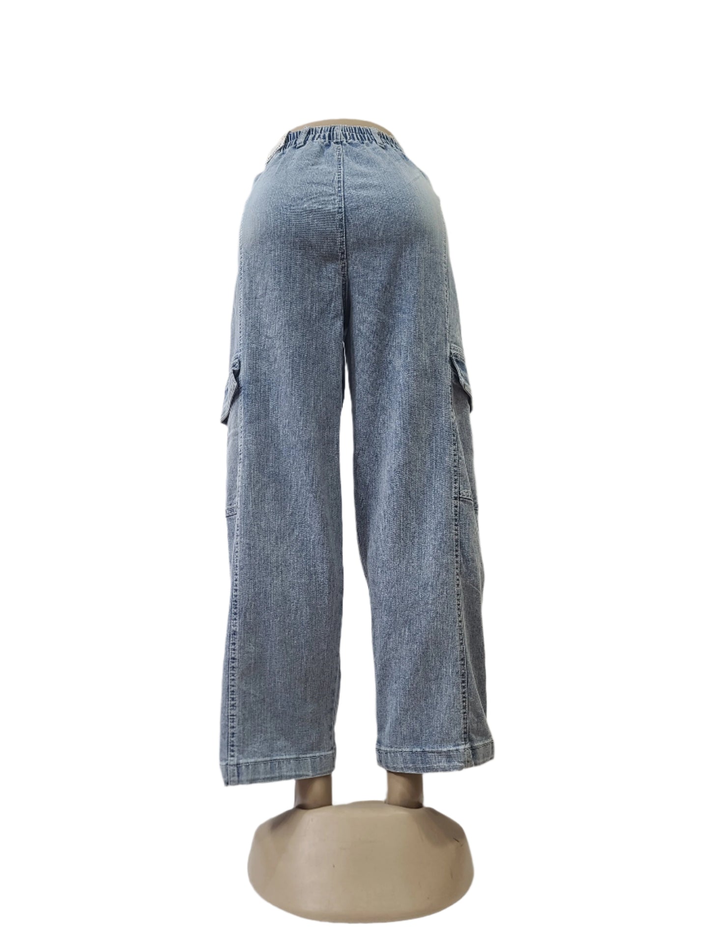 Unisex Light Blue Wide-Leg Cargo Jeans – Size Medium