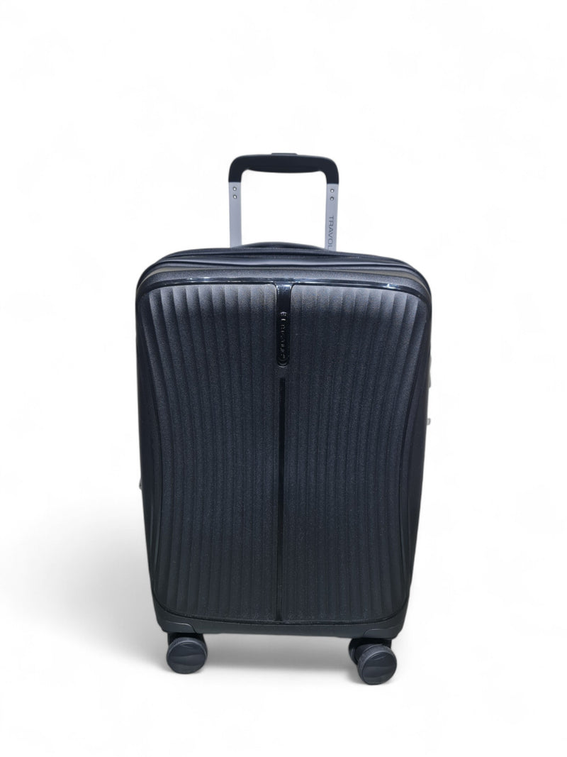 20-Inch Compact Hard Shell Trolley Bag – Double Zipper – Black