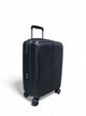 Black suitcase with wheels on a white background