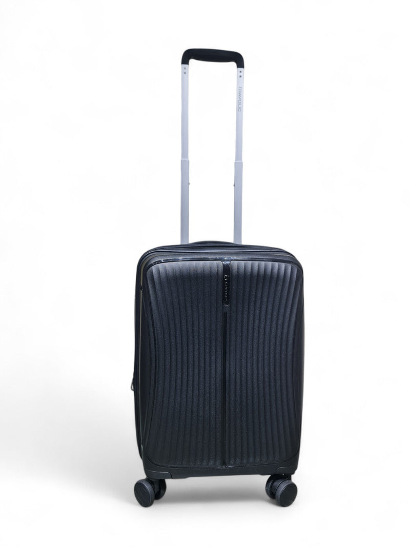 20-Inch Compact Hard Shell Trolley Bag – Double Zipper – Black