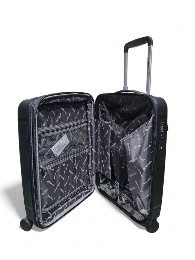 20-Inch Compact Hard Shell Trolley Bag – Double Zipper – Black