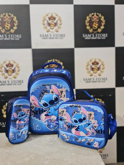 Stitch Cartoon Backpack Set for Boys – 3-in-1 School Combo with Lunch & Pencil Bag