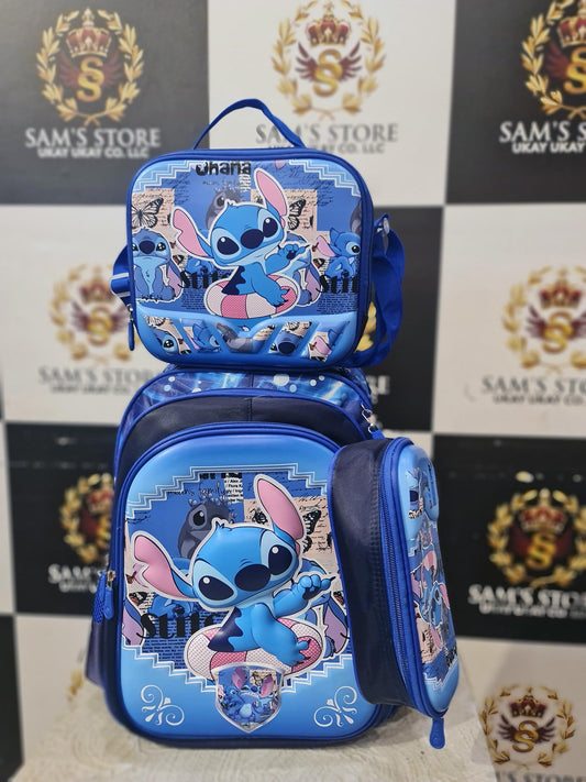 Stitch Cartoon Backpack Set for Boys – 3-in-1 School Combo with Lunch & Pencil Bag