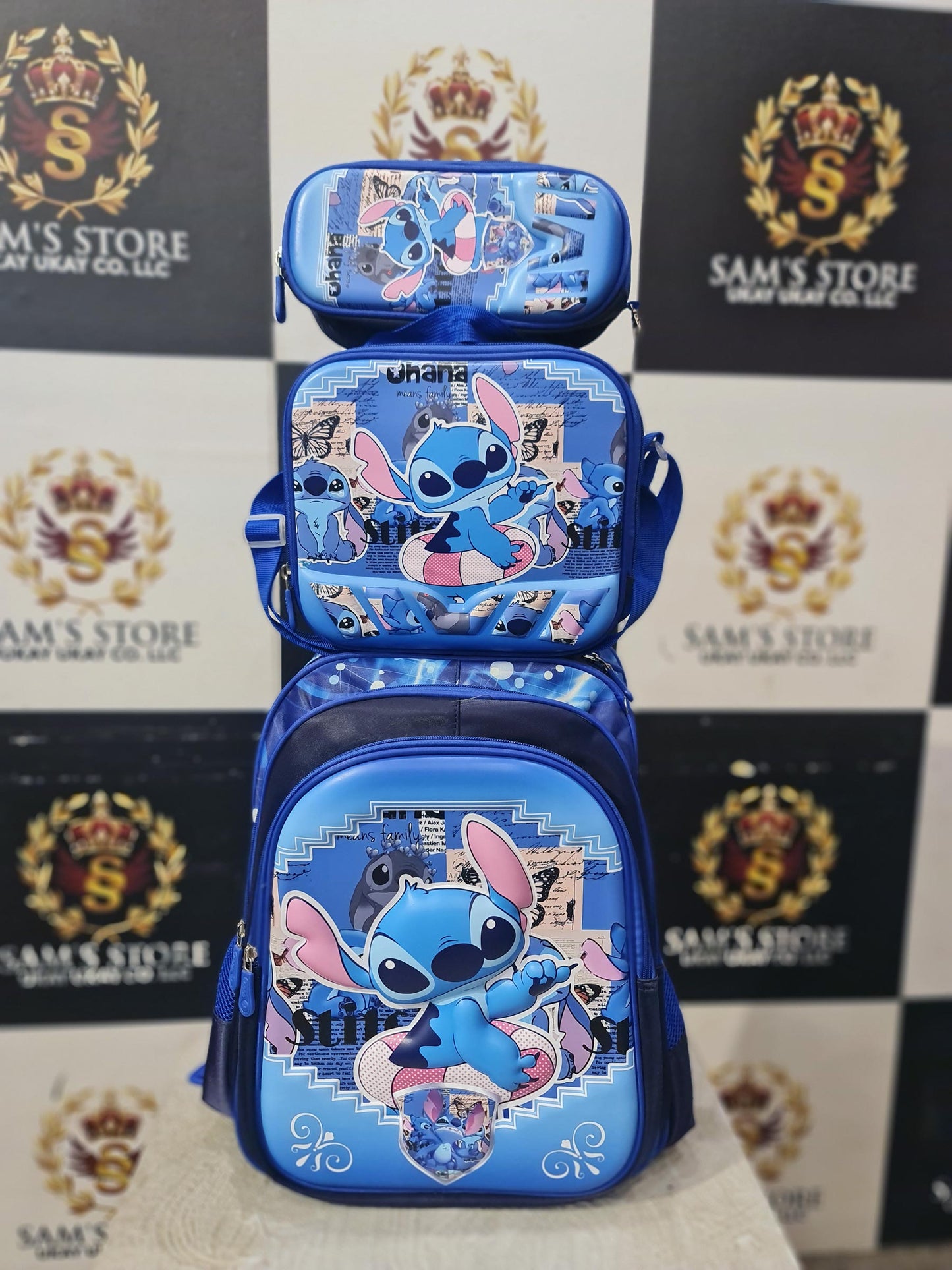 Stitch Cartoon Backpack Set for Boys – 3-in-1 School Combo with Lunch & Pencil Bag