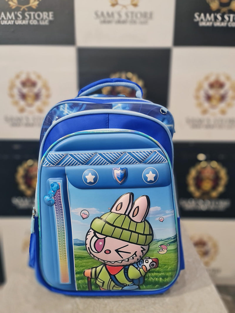 Blue Bunny Cartoon School Bag Set – 3-in-1 Backpack, Lunch Bag & Pencil Case