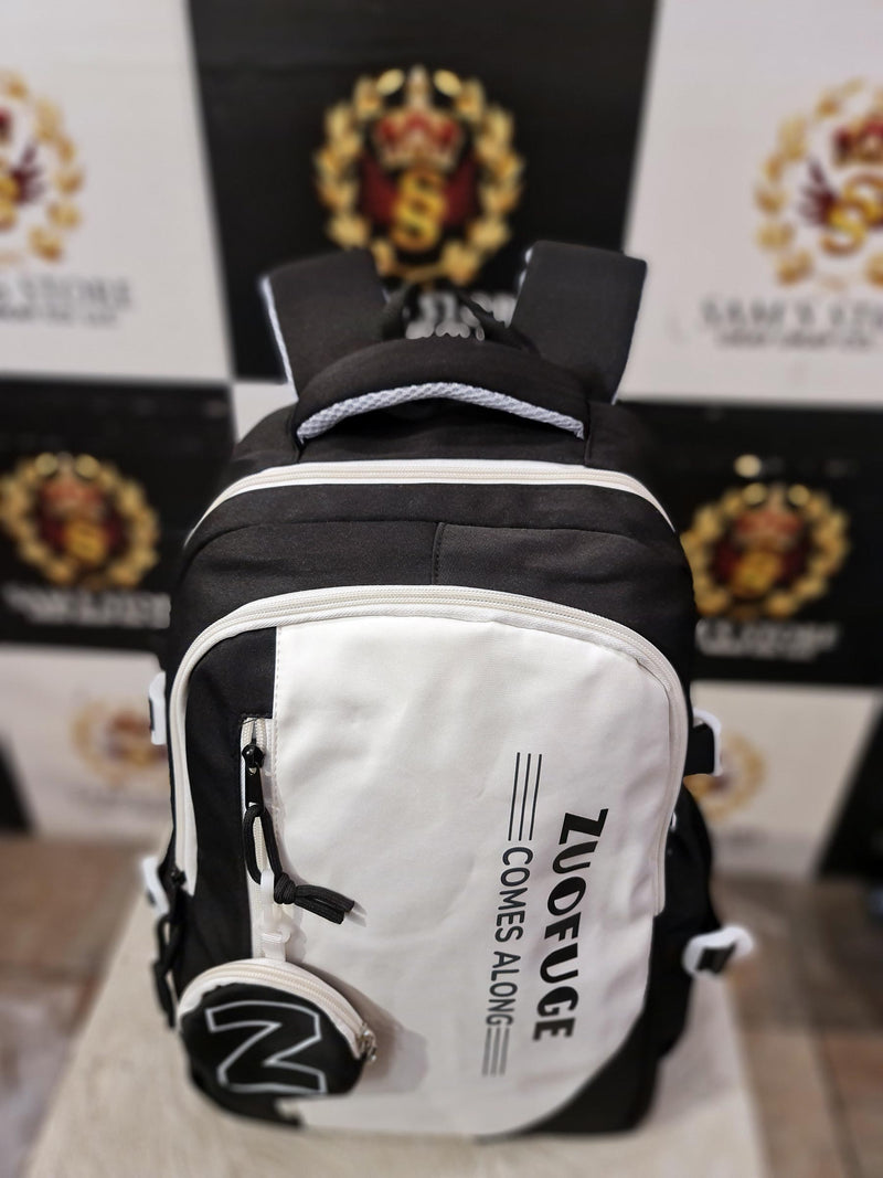 Black & White School Backpack with Coin Pouch – Stylish & Lightweight