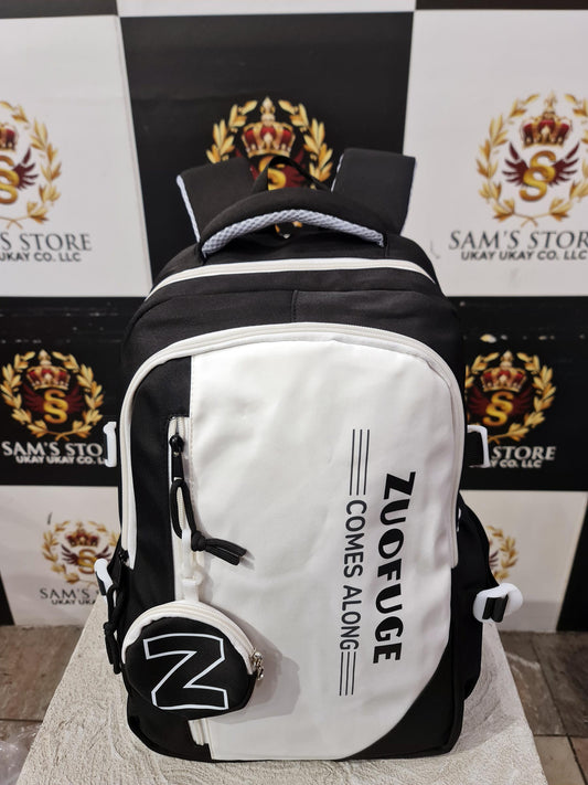 Black & White School Backpack with Coin Pouch – Stylish & Lightweight
