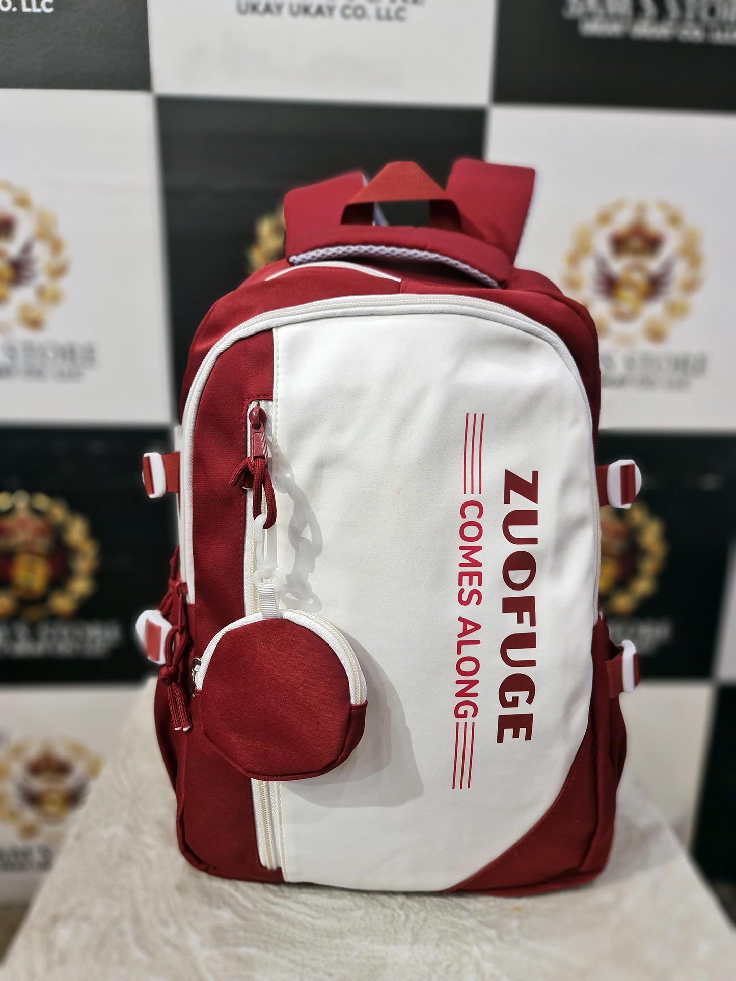 Red & White School Backpack with Coin Pouch – Stylish & Lightweight