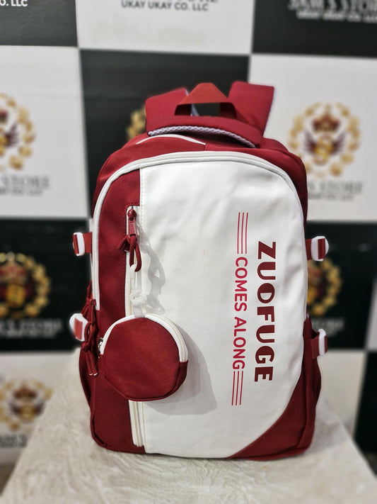 Red & White School Backpack with Coin Pouch – Stylish & Lightweight