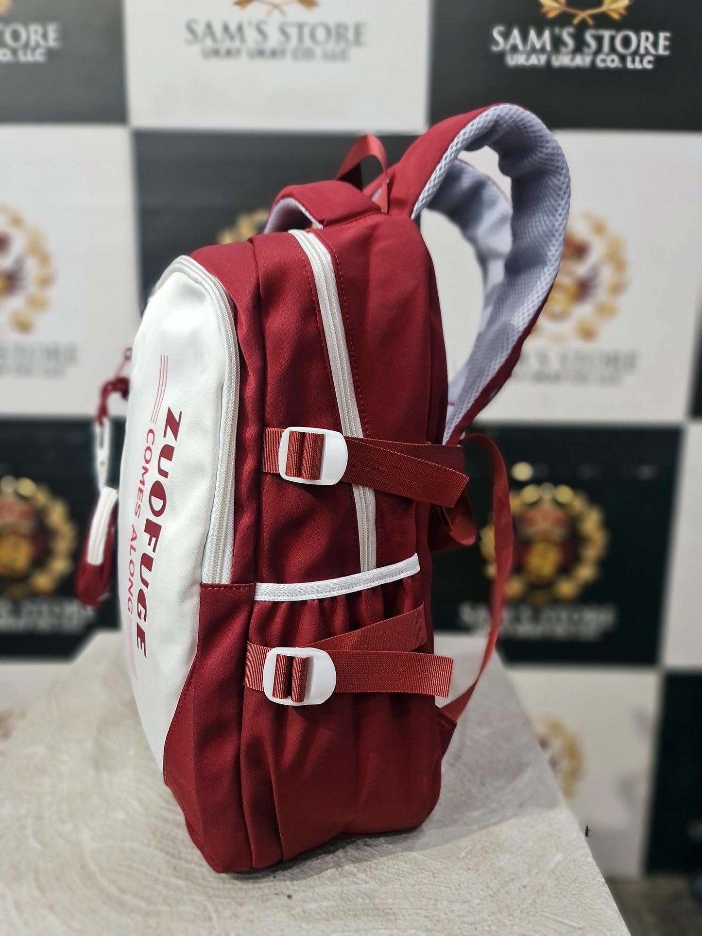 Red & White School Backpack with Coin Pouch – Stylish & Lightweight
