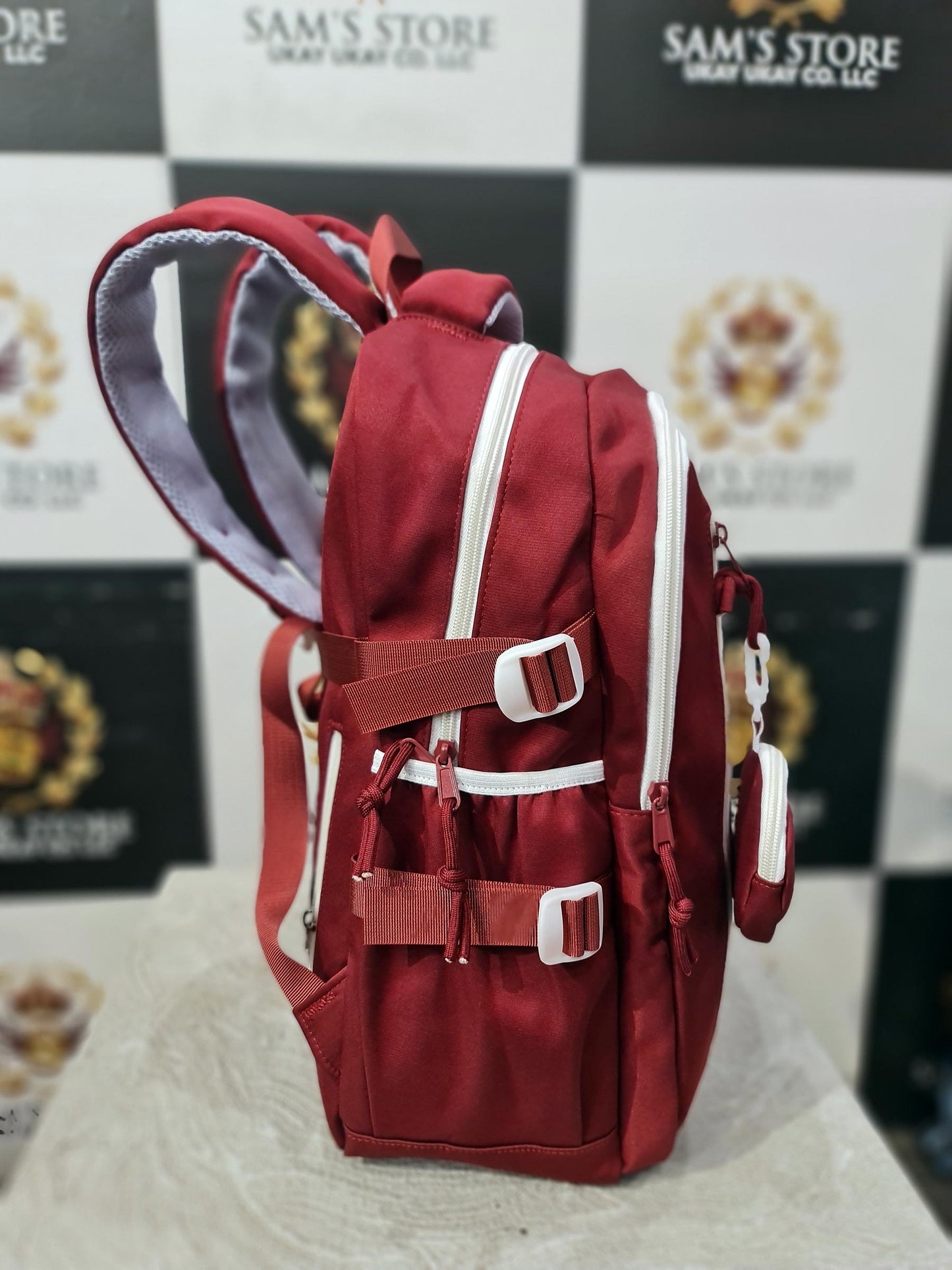 Red & White School Backpack with Coin Pouch – Stylish & Lightweight