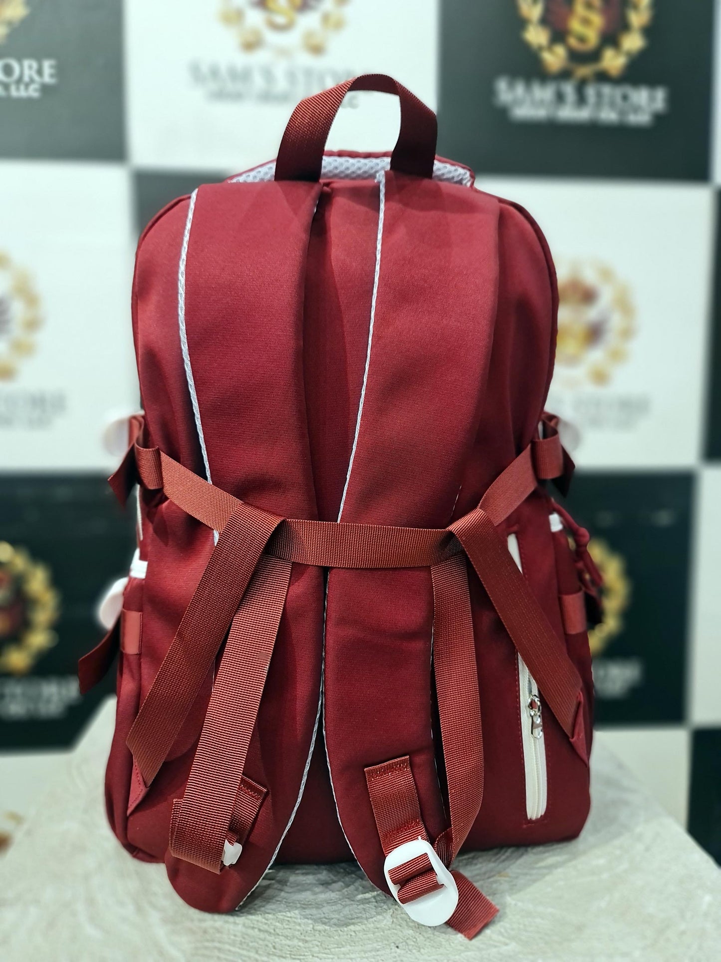 Red & White School Backpack with Coin Pouch – Stylish & Lightweight