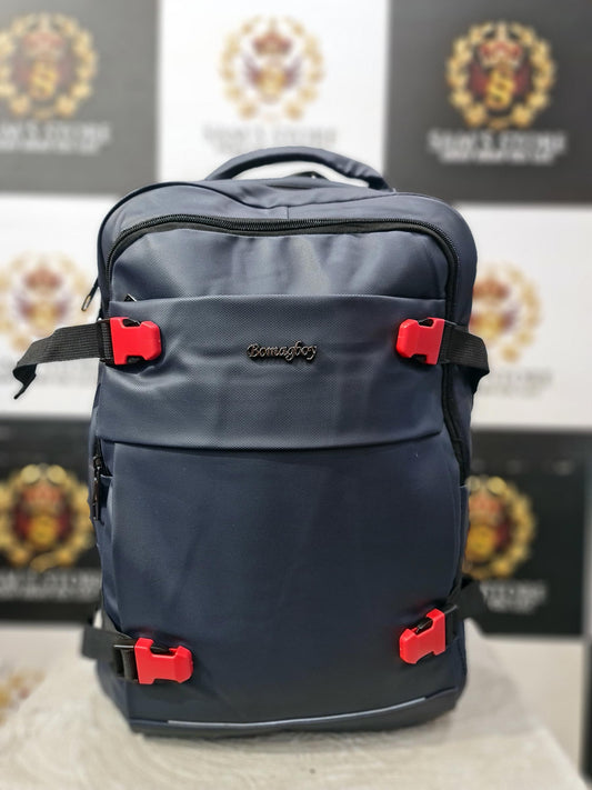 Navy Blue Laptop Backpack with Red Buckles – 17” Spacious Design