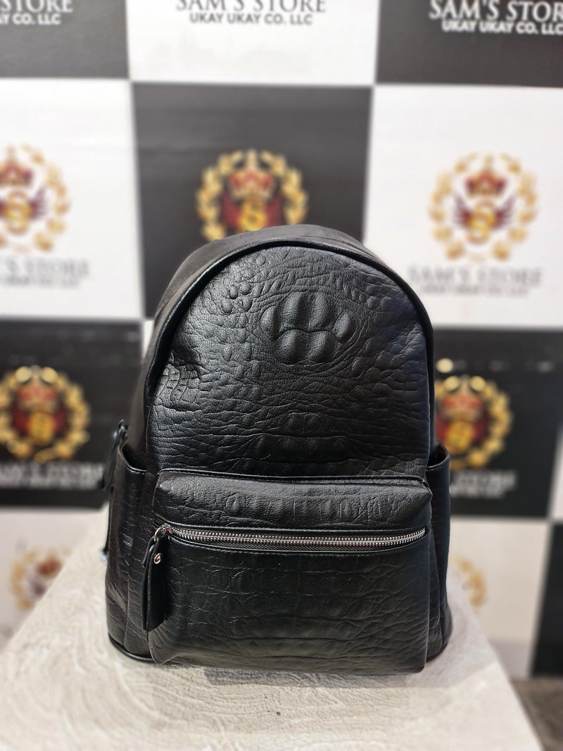 Black Textured Faux Leather Backpack – Compact & Stylish