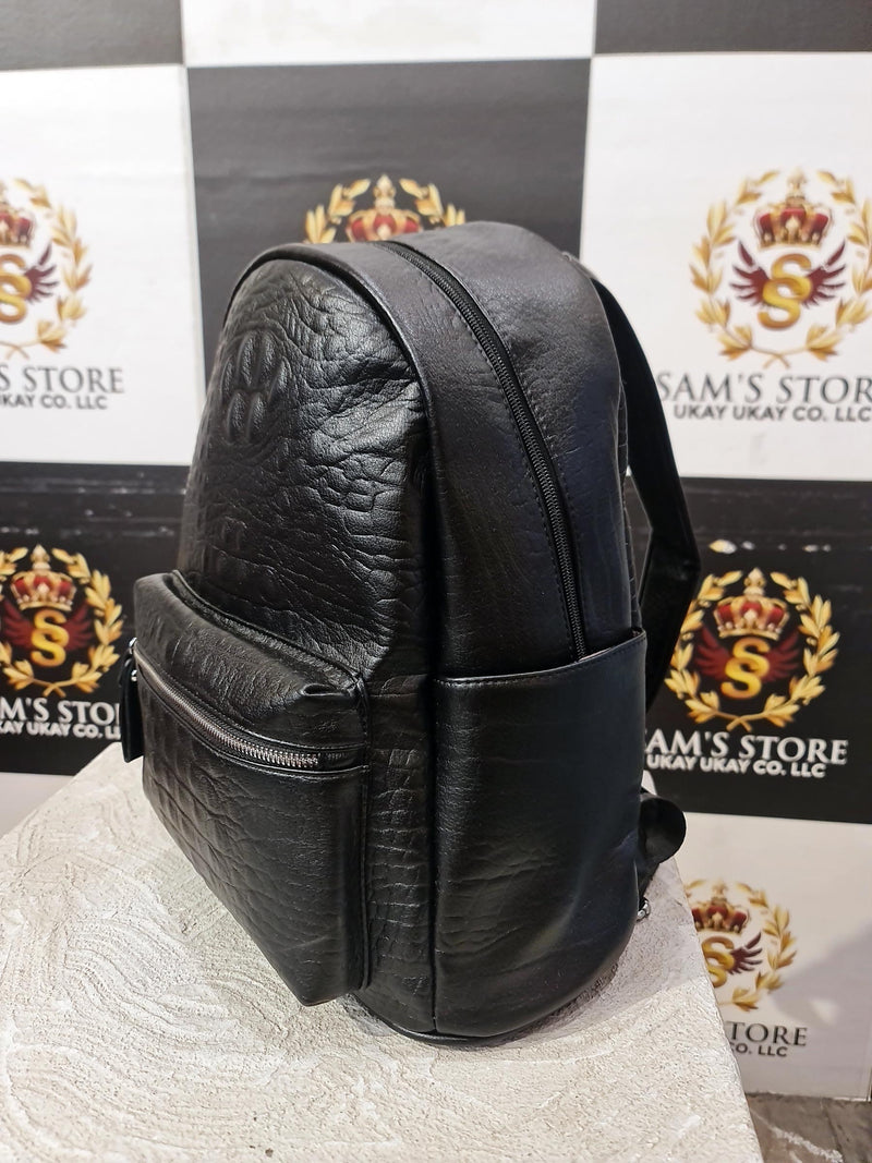 Black Textured Faux Leather Backpack – Compact & Stylish