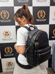 Black Textured Faux Leather Backpack – Compact & Stylish