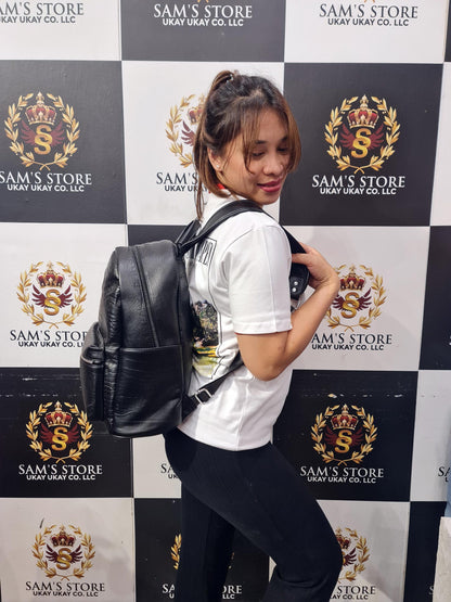 Black Textured Faux Leather Backpack – Compact & Stylish