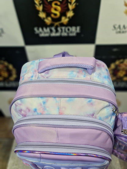 Princess Girl School Bag Set – 3 Pcs (Backpack + Lunch + Pencil Case) – Purple
