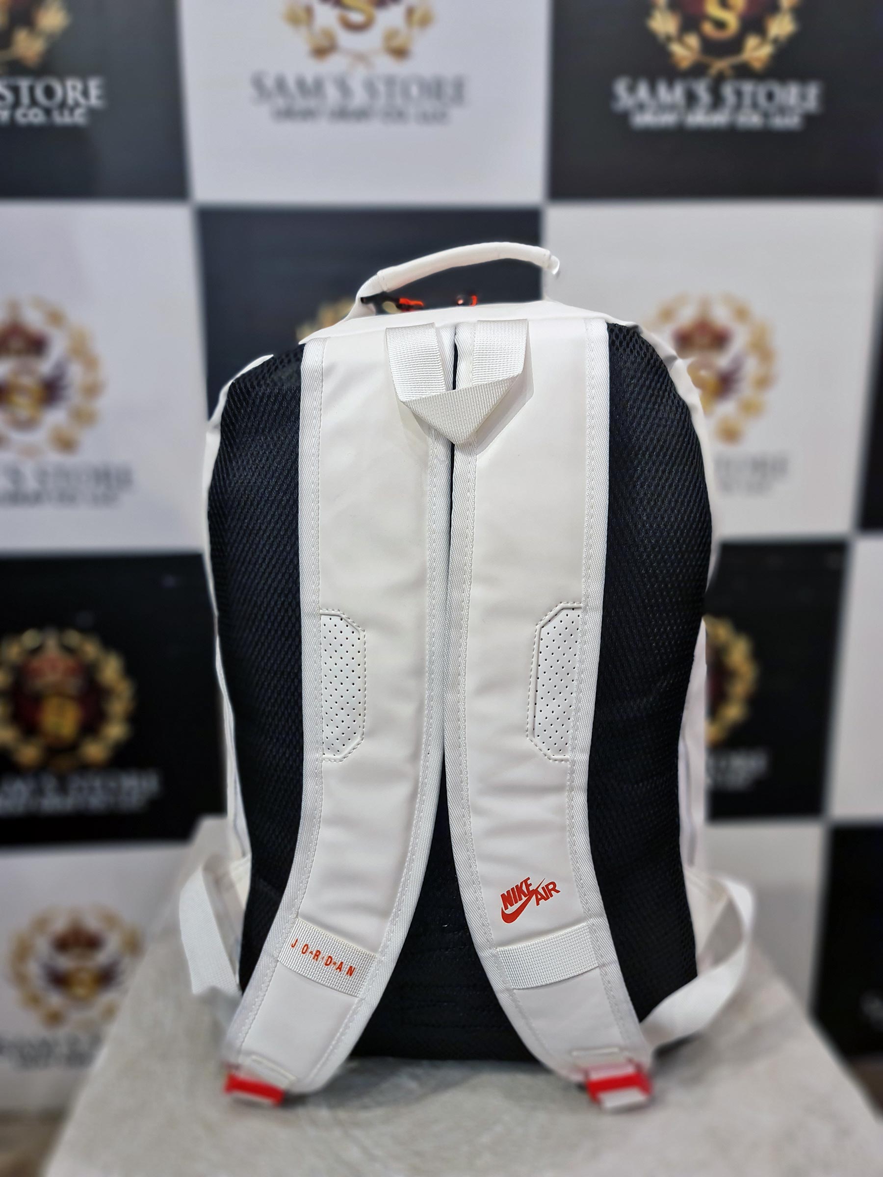 jordan x nike backpack White Jordan Backpack – Trendy Unisex Bag – Sam's Store Ukay Ukay- Hamdan Street, Abu Dhabi