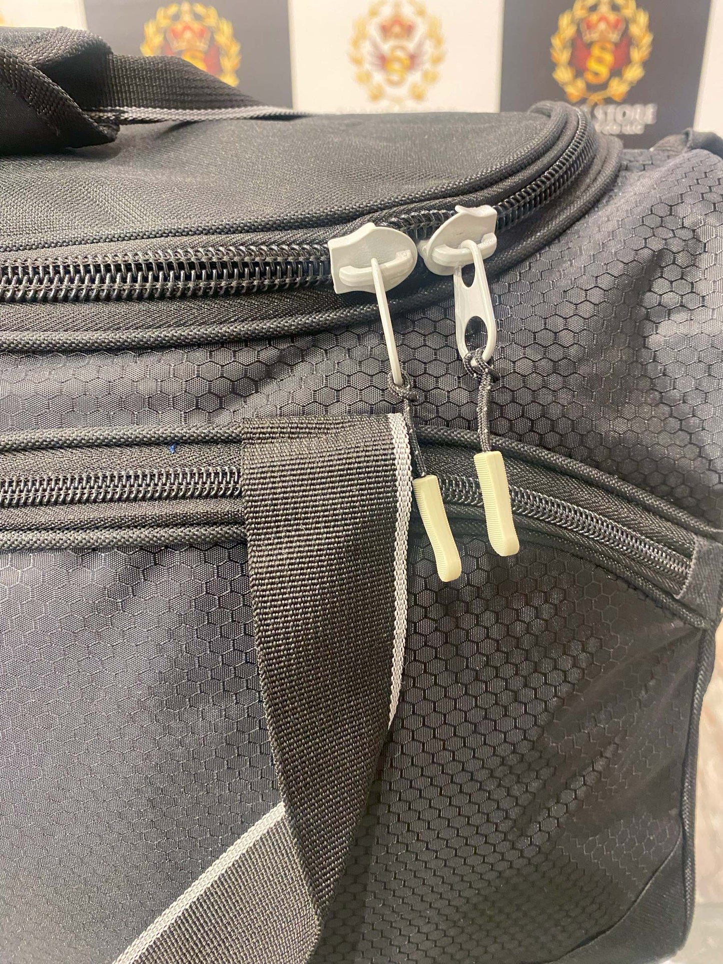 Black Sports Duffle Bag with White Trim – Gym & Travel Bag