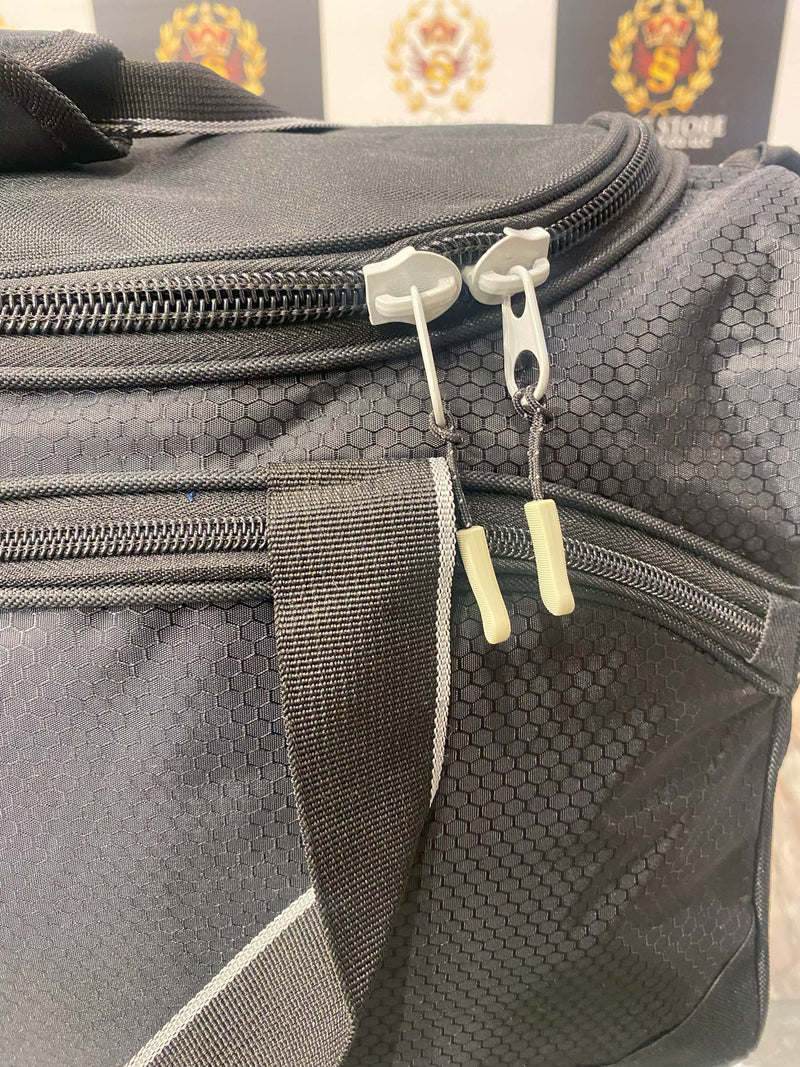 Black Sports Duffle Bag with White Trim – Gym & Travel Bag