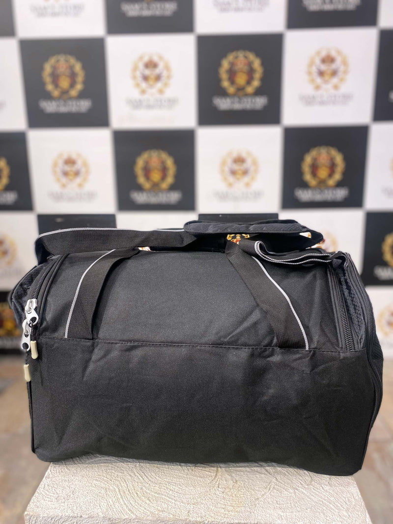 Black Sports Duffle Bag with White Trim – Gym & Travel Bag