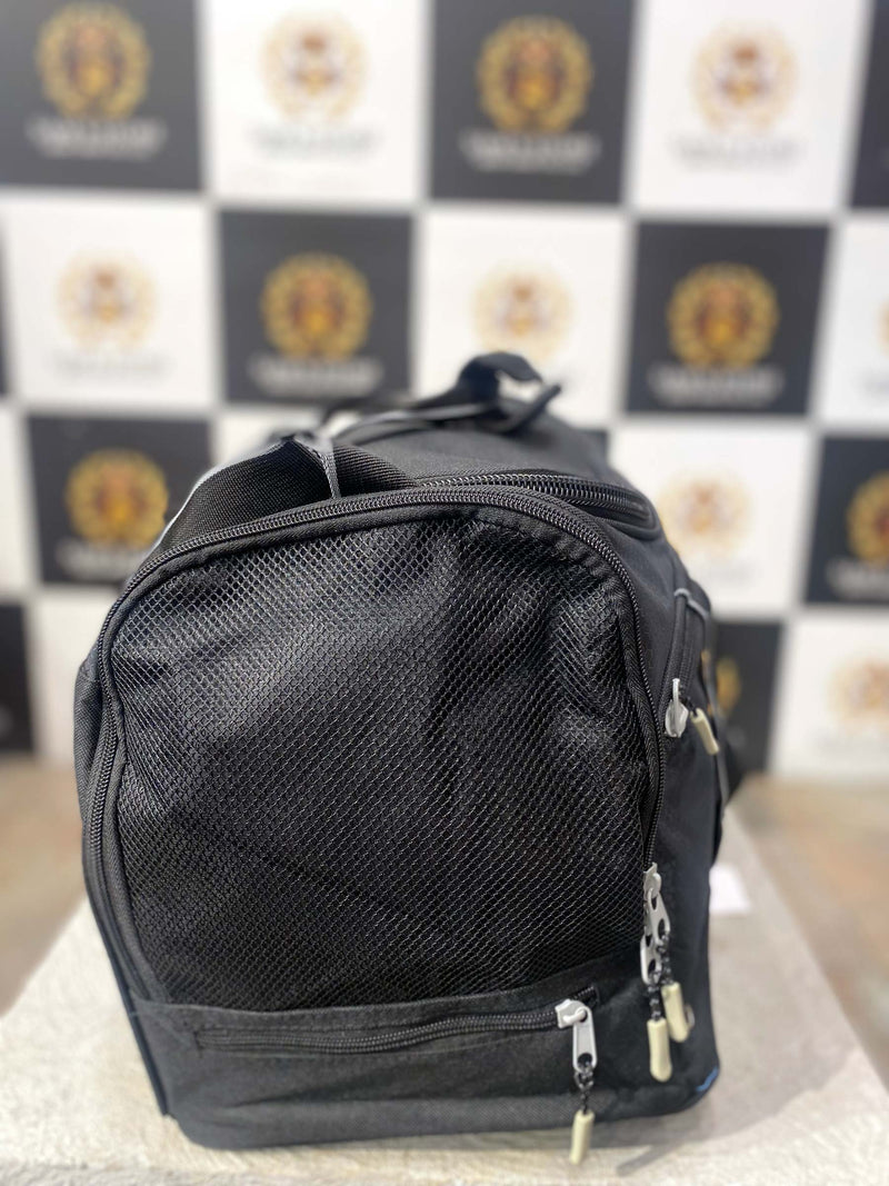 Black Sports Duffle Bag with White Trim – Gym & Travel Bag