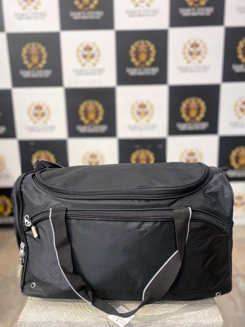 Black Sports Duffle Bag with White Trim – Gym & Travel Bag