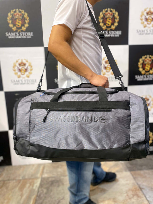 SWISSBRAND Grey & Black Large Travel Duffle Bag – Unisex Gym & Sports Bag