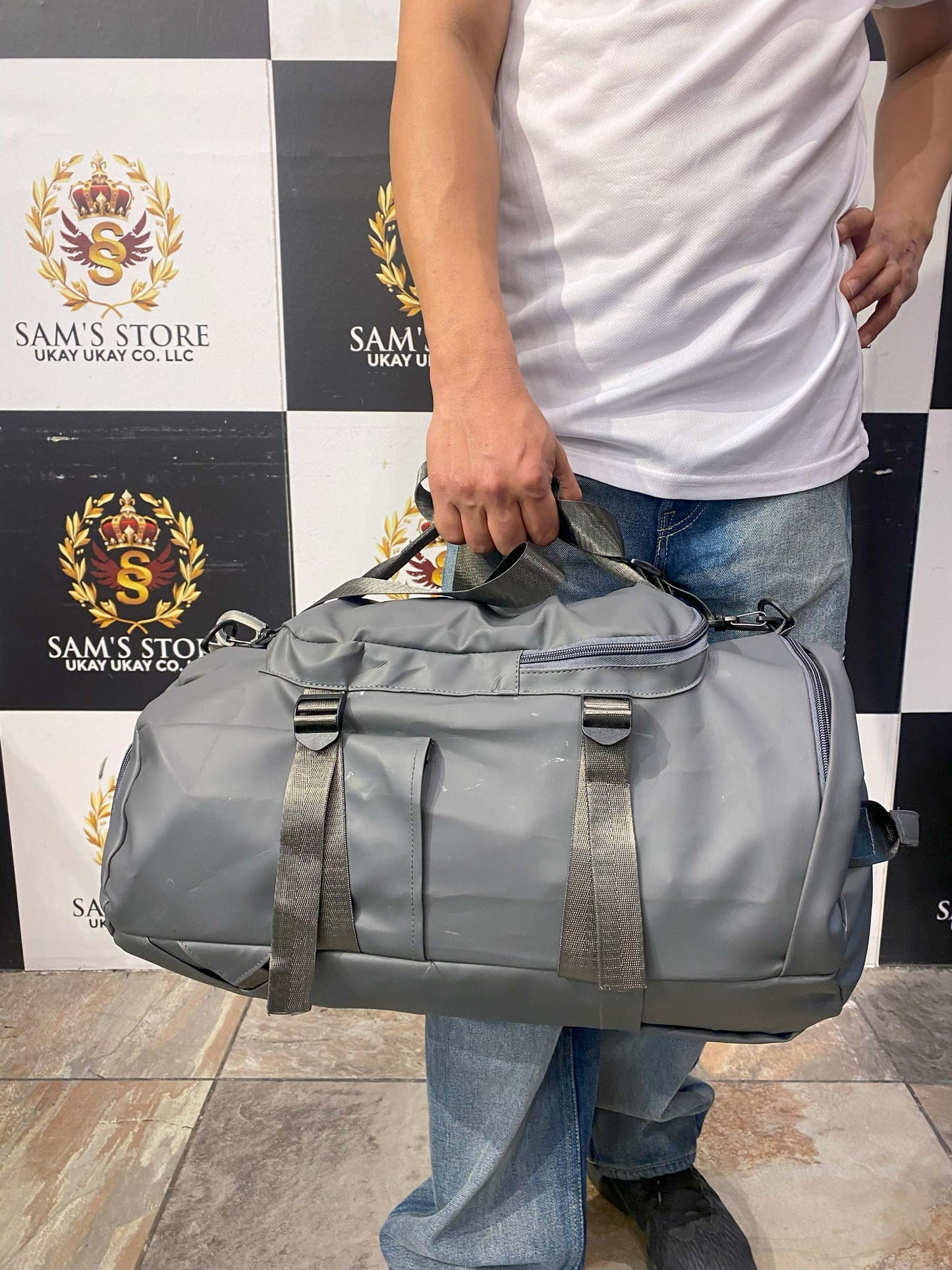 Convertible Grey Duffle Backpack – 3-Way Travel Bag
