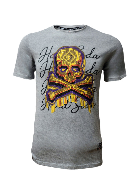 HardSoda unisex grey t-shirt with skull graphic and “Move Like a Boss” slogan – medium size