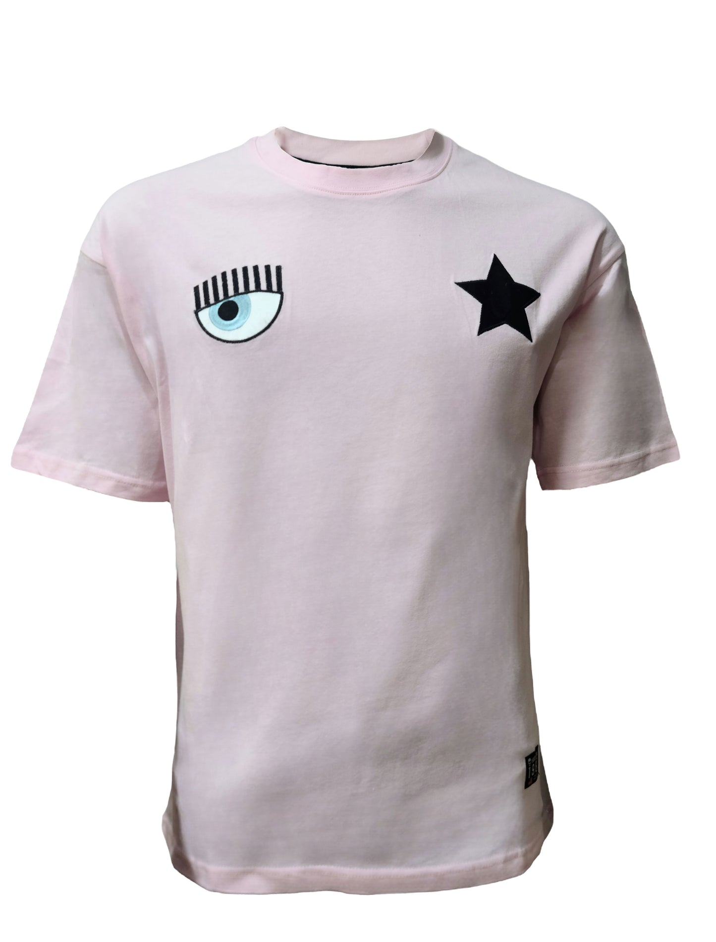 Unisex pink graphic t-shirt with “No Smoking by Hard Soda” back print and front eye-star design