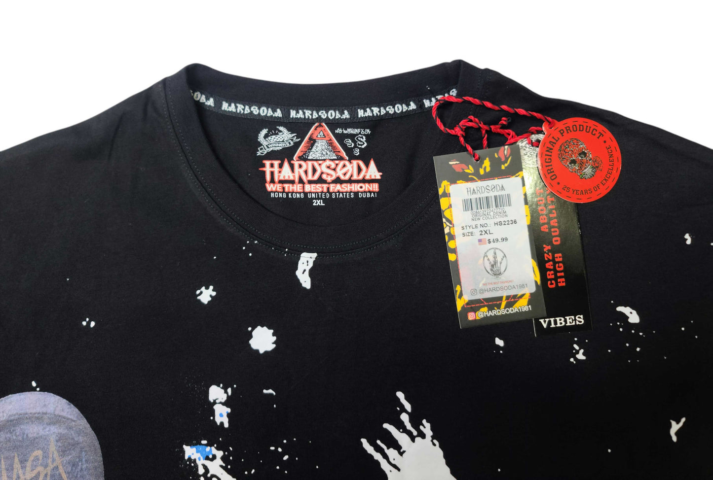 HardSoda Unisex Paint Splash Graphic Black T-Shirt – 2XL