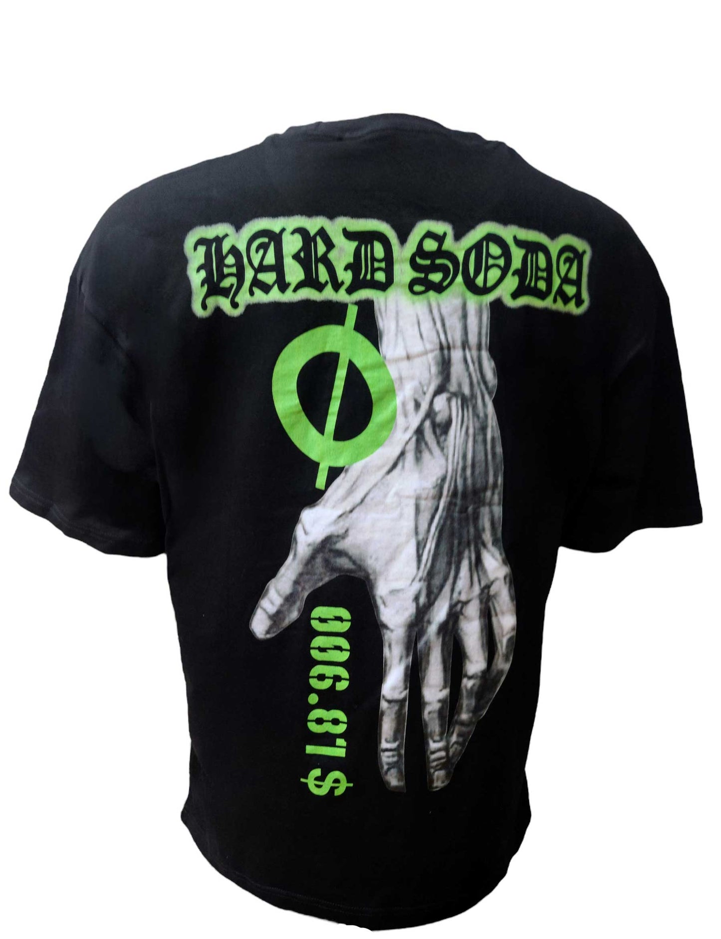 Back view – HardSoda black tee with skeletal hand and green branding – 3XL