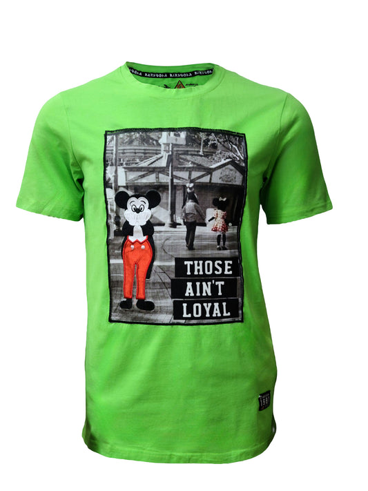 Unisex green graphic T-shirt with cartoon print and "Those Ain’t Loyal" text – Hardsoad
